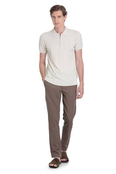 Ekru Regular Fit Polo Yaka Rayon Tişört - 2