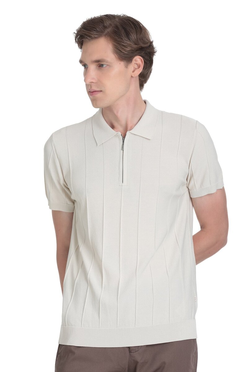 Ekru Regular Fit Polo Yaka Rayon Tişört - Saykı (1)