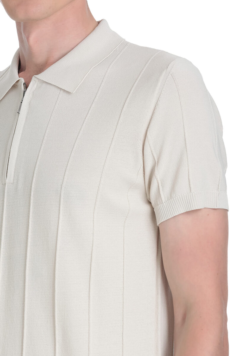 Ekru Regular Fit Polo Yaka Rayon Tişört - Saykı (1)