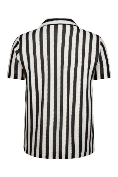 Ekru Çizgili Regular Fit Polo Yaka Kısa Kollu Gömlek - 6