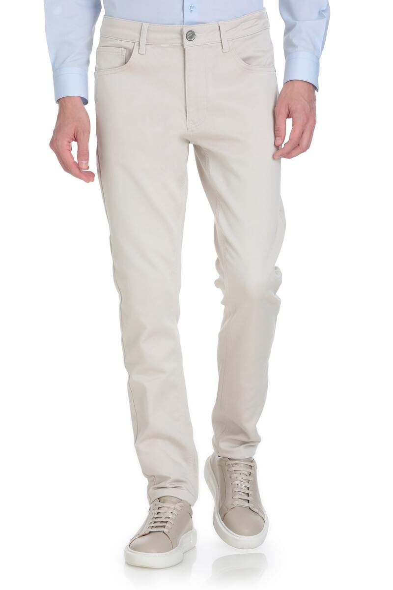 Ekru Slim Fit 5 Cep Pamuklu Kanvas Pantolon