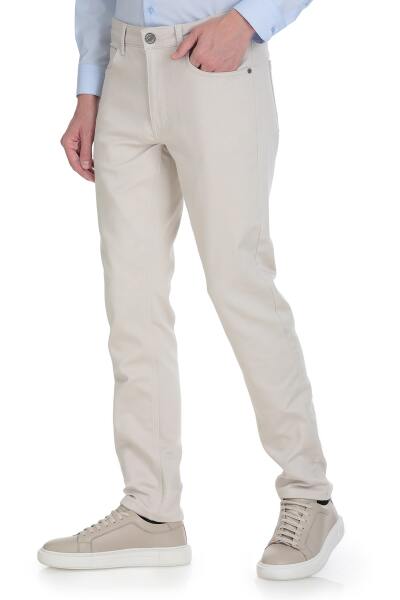 Ekru Slim Fit 5 Cep Pamuklu Kanvas Pantolon - 2