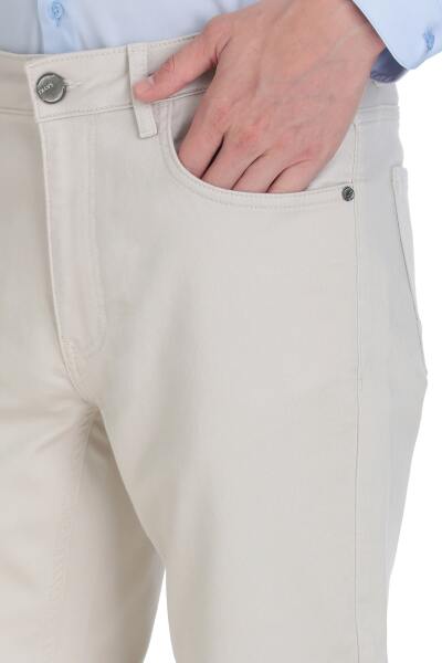 Ekru Slim Fit 5 Cep Pamuklu Kanvas Pantolon - 3