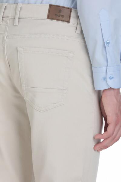 Ekru Slim Fit 5 Cep Pamuklu Kanvas Pantolon - 4