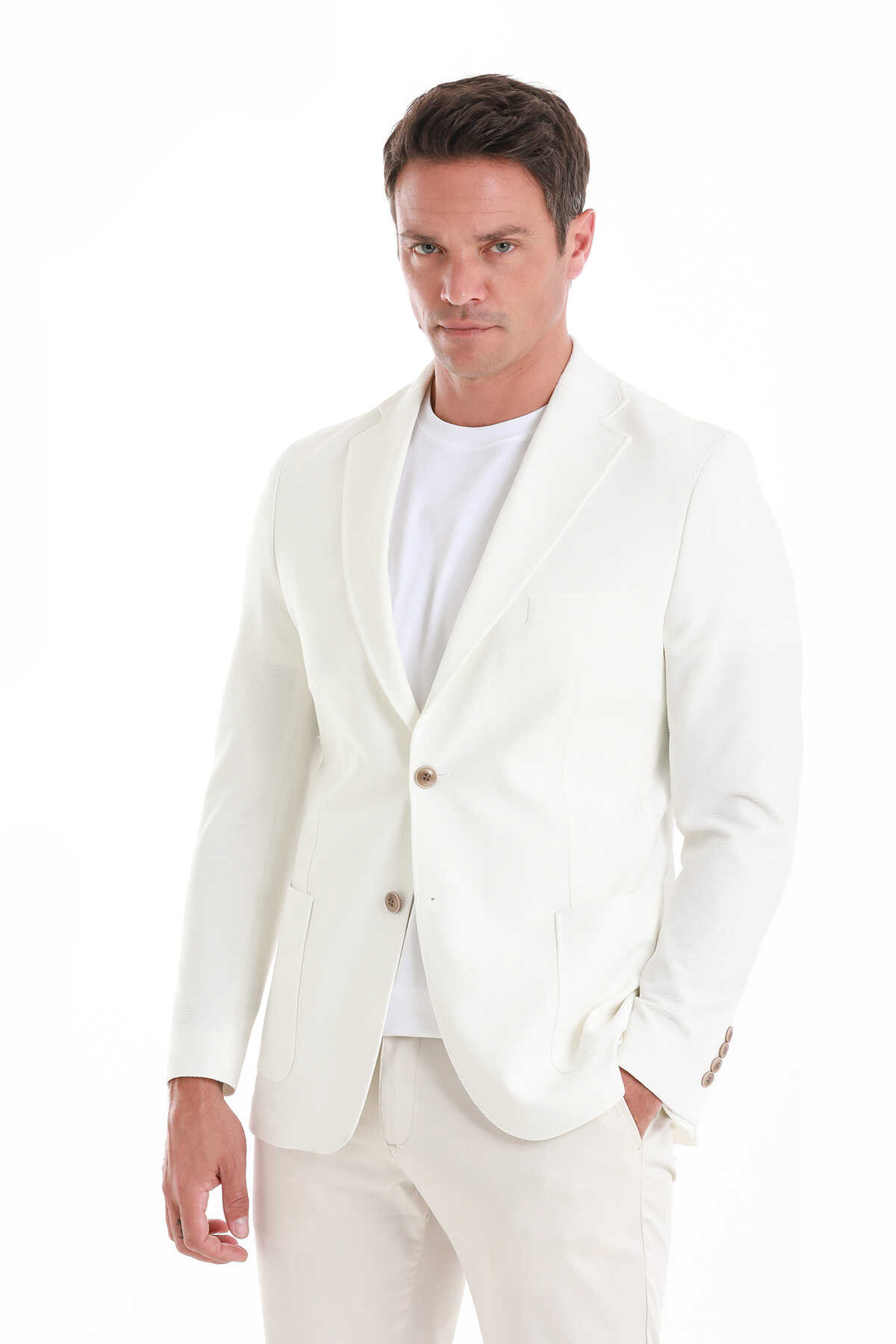Ekru Slim Fit Mono Yaka Casual Ceket - 1