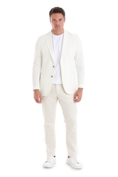 Ekru Slim Fit Mono Yaka Casual Ceket - 2