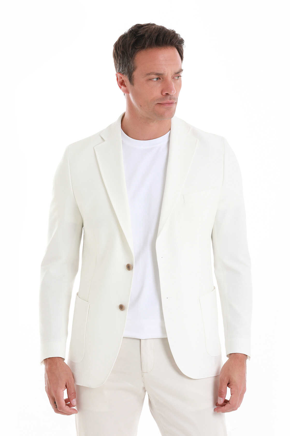 Ekru Slim Fit Mono Yaka Casual Ceket - 3