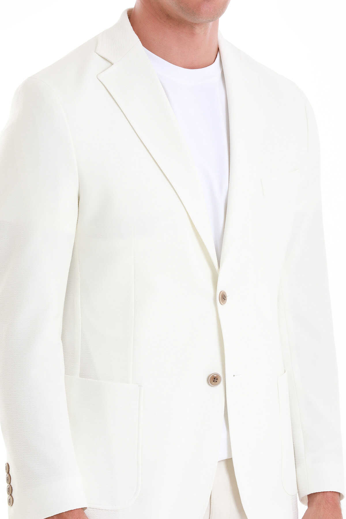 Ekru Slim Fit Mono Yaka Casual Ceket - 5