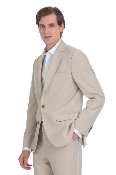 Ekru Slim Fit Mono Yaka Casual Takım Elbise - 2