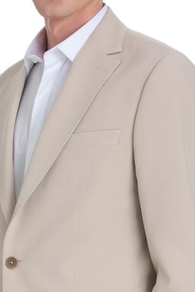 Ekru Slim Fit Mono Yaka Casual Takım Elbise - 6