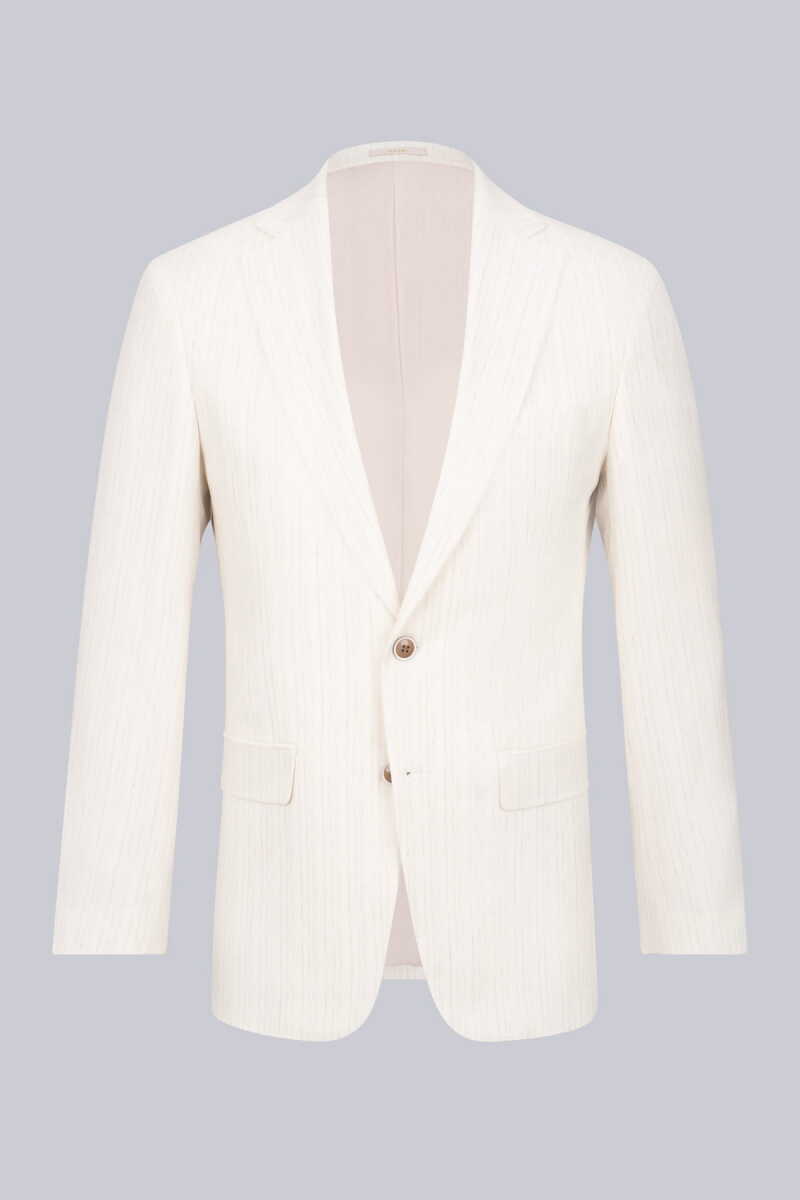 Ekru Slim Fit Mono Yaka Keten Ceket