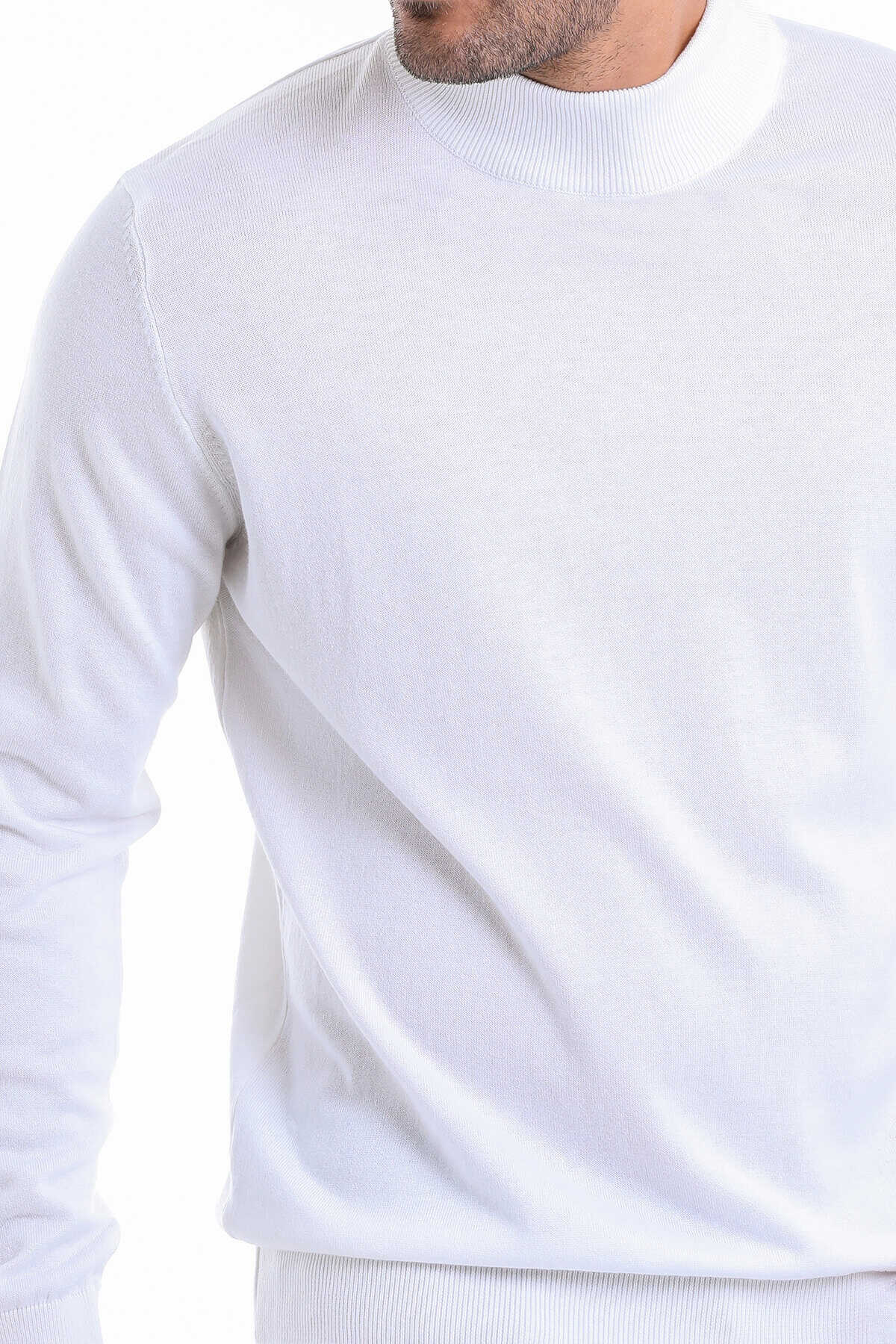 Ekru Regular Fit Düz 100% Pamuk Yarım Balıkçı Yaka Triko Kazak - 8