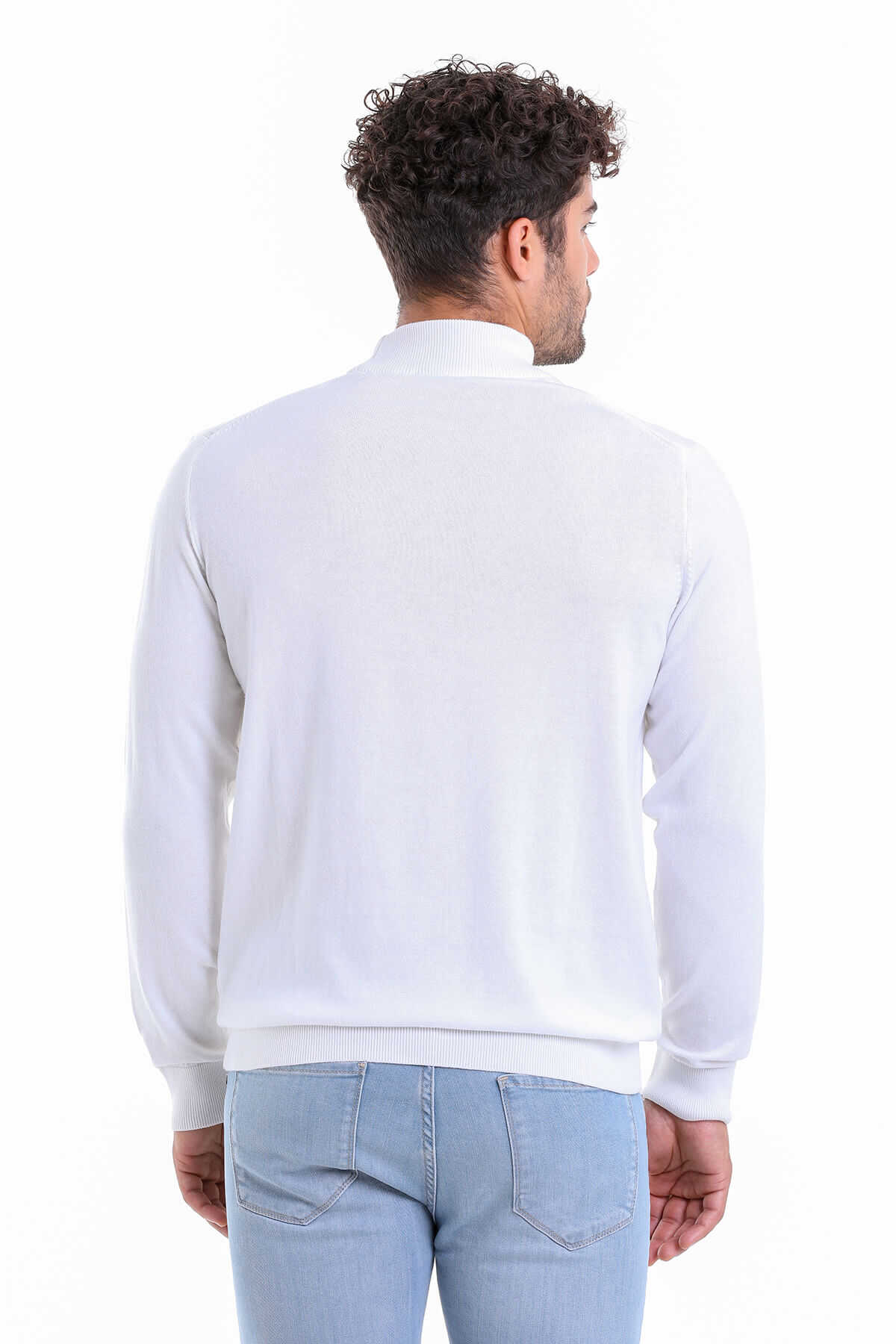 Ekru Regular Fit Düz 100% Pamuk Yarım Balıkçı Yaka Triko Kazak - 10