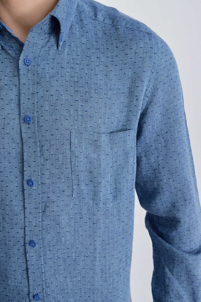 Desenli Slim Fit Indigo Gömlek - 5