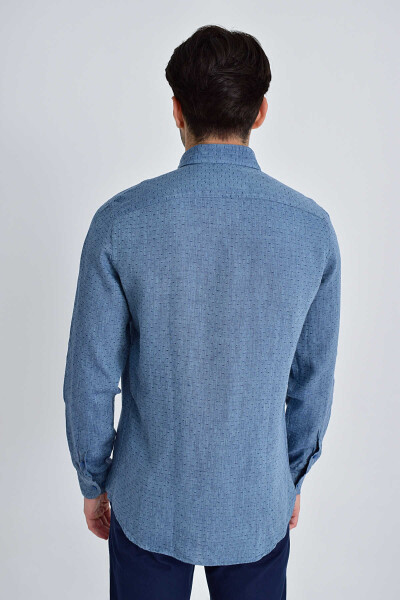 Desenli Slim Fit Indigo Gömlek - 4