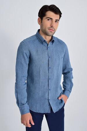 Desenli Slim Fit Indigo Gömlek - 6