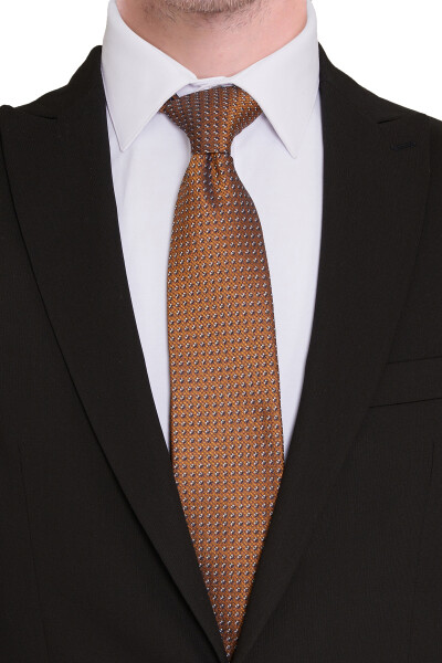 Sarı Desenli Klasik Micro Kravat - 3