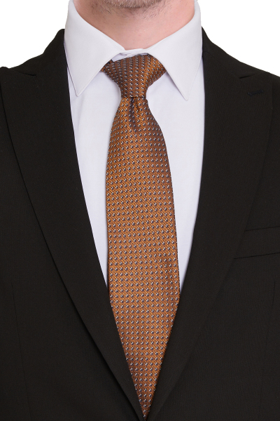 Sarı Desenli Klasik Micro Kravat - 4