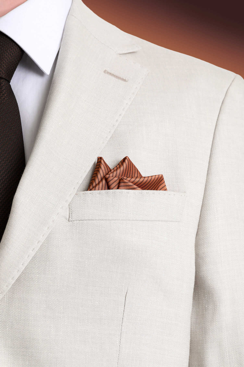 Kahverengi Desenli Klasik Saten Cep Mendili - Hatem Saykı