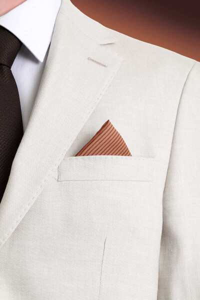 Kahverengi Desenli Klasik Saten Cep Mendili - 2