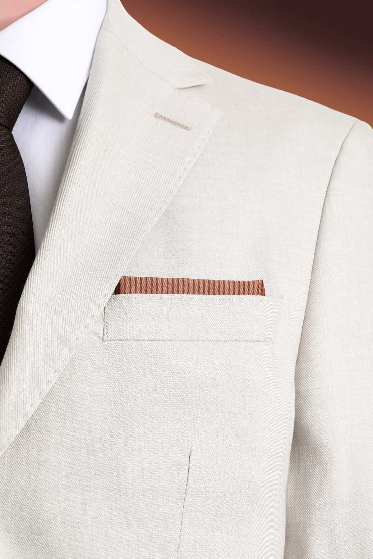 Kahverengi Desenli Klasik Saten Cep Mendili - 3