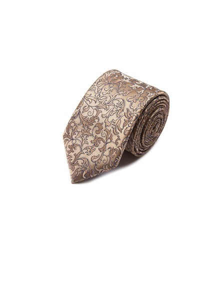 Bej Desenli Klasik Micro Kravat - 2