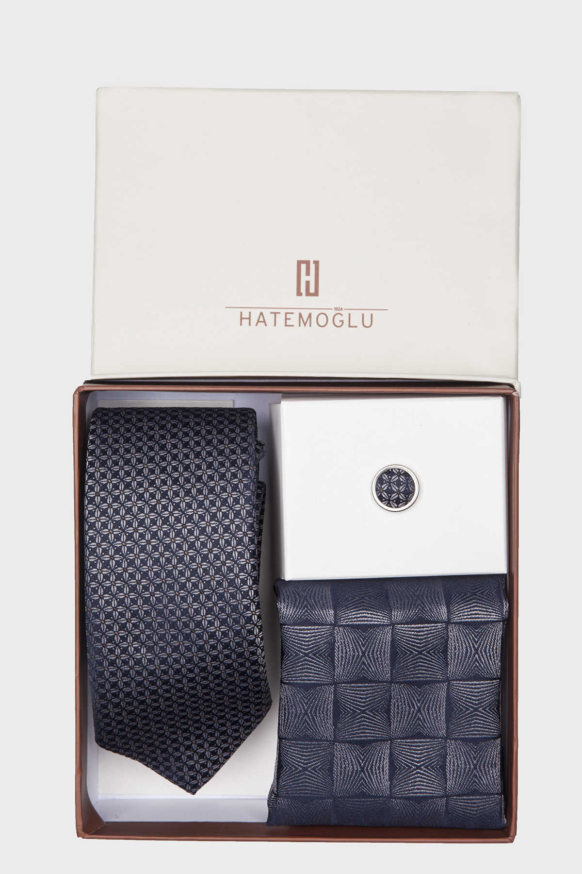 Gri Basic Kravat Mendil Yaka Rozeti - 2