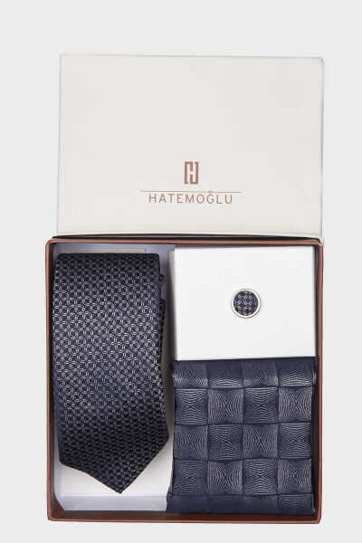 Gri Basic Kravat Mendil Yaka Rozeti - 2