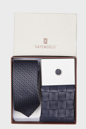 Gri Basic Kravat Mendil Yaka Rozeti - 4