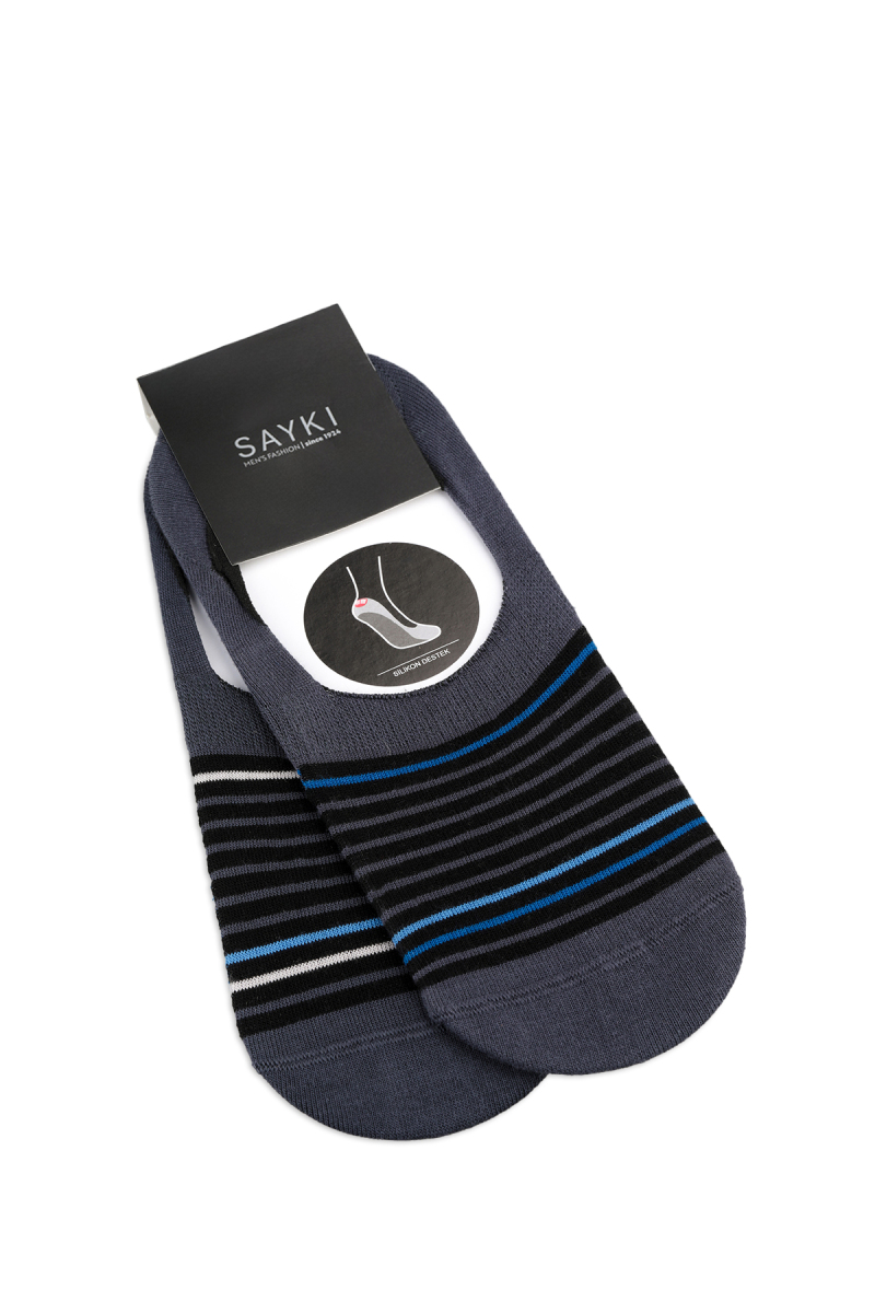 Gri 2'li Çizgili Babet Çorap Seti - Saykı
