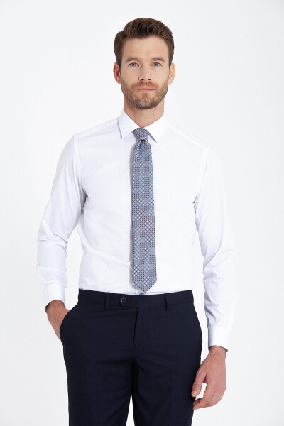 Beyaz Slim Fit Gri Desenli Gömlek - 1
