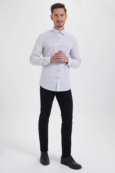 Gri Slim Fit Baskılı 100% Pamuk Uzun Kol Spor Gömlek - 2