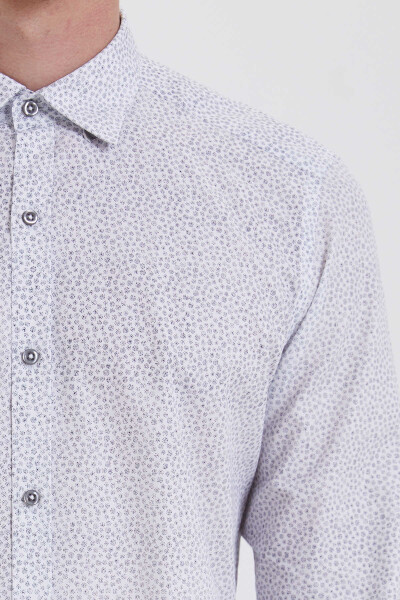 Gri Slim Fit Baskılı 100% Pamuk Uzun Kol Spor Gömlek - 4