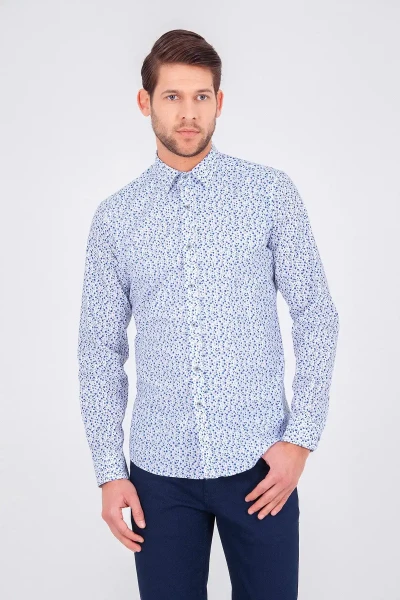 Gri Slim Fit Baskılı Pamuklu Uzun Kol Spor Gömlek - 3