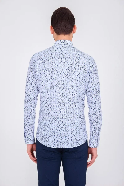 Gri Slim Fit Baskılı Pamuklu Uzun Kol Spor Gömlek - 5