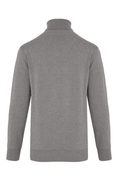 Gri Regular Fit Desenli Pamuklu Balıkçı Yaka Triko Kazak - 2