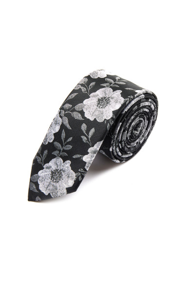 Gri Desenli Klasik Micro Kravat - 4