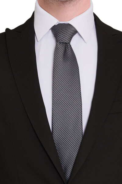 Gri Desenli Klasik Micro Kravat - 2