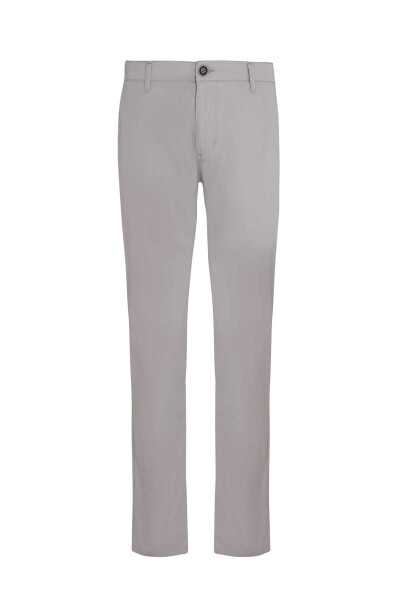 Gri Regular Fit Düz Pamuklu Yandan Cep Kanvas Pantolon - 1
