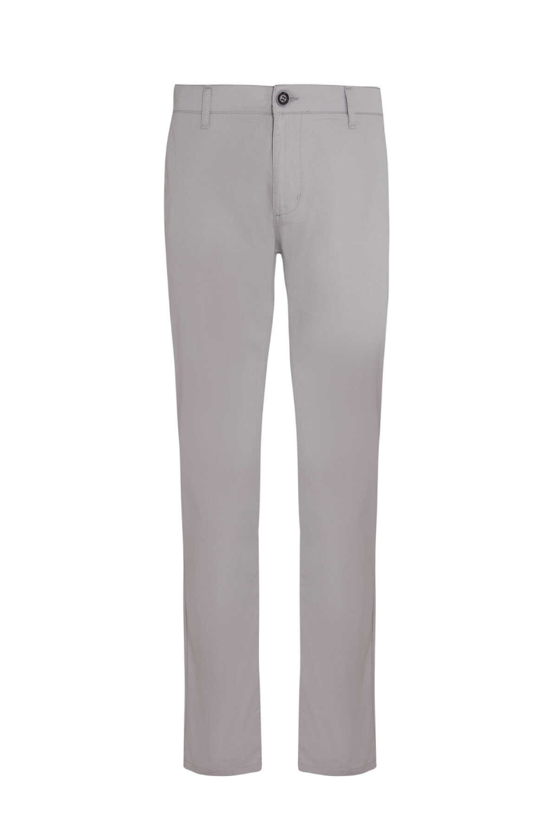 Gri Regular Fit Düz Pamuklu Yandan Cep Kanvas Pantolon - Hatemoğlu