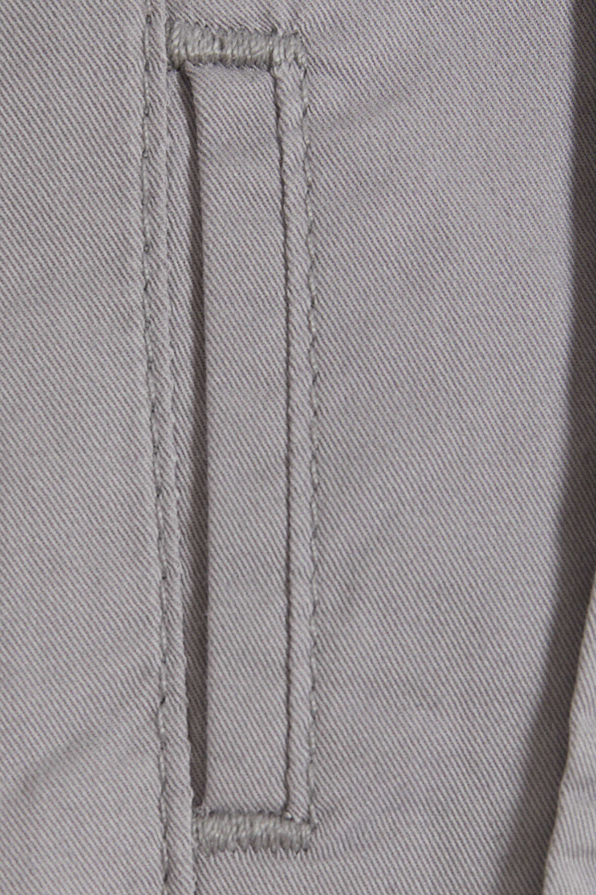 Gri Regular Fit Düz Pamuklu Yandan Cep Kanvas Pantolon - 3