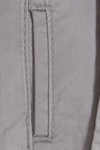 Gri Regular Fit Düz Pamuklu Yandan Cep Kanvas Pantolon - 3