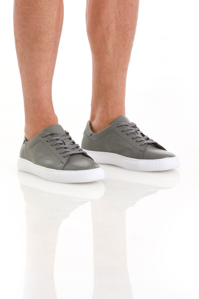 Gri Casual Bağcıklı Deri Sneakers - 3