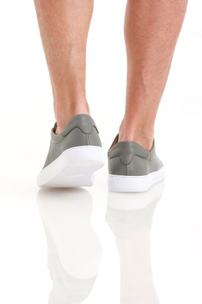 Gri Casual Bağcıklı Deri Sneakers - 5