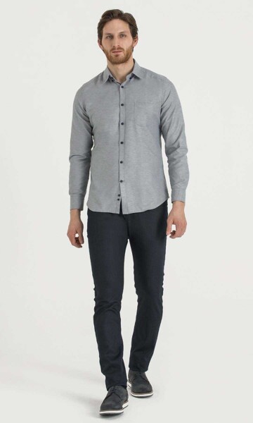 Gri - Slim Fit Gömlek - Thumbnail