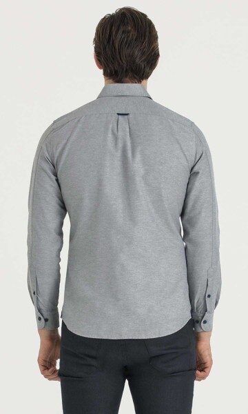 Gri - Slim Fit Gömlek - Thumbnail