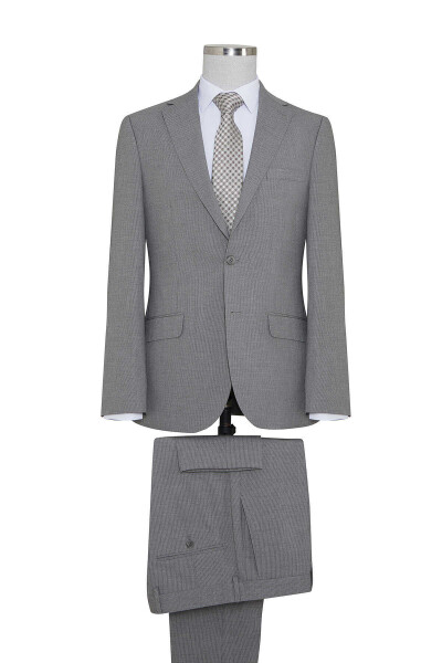 Gri Çizgili Slim Fit Takım Elbise - 1