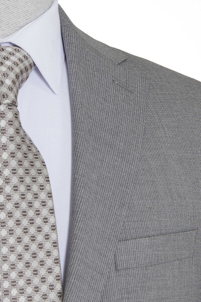 Gri Çizgili Slim Fit Takım Elbise - 3