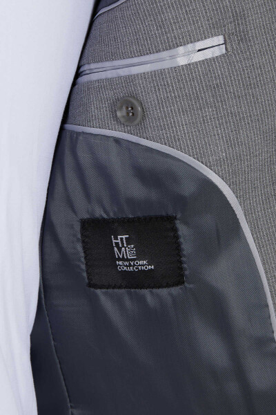 Gri Çizgili Slim Fit Takım Elbise - 4