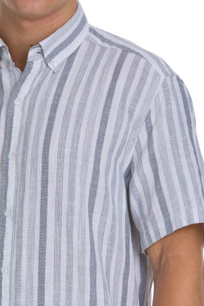 Gri Comfort Fit 100% Pamuk Düğmeli Yaka Kısa Kollu Pamuk Gömlek - 4